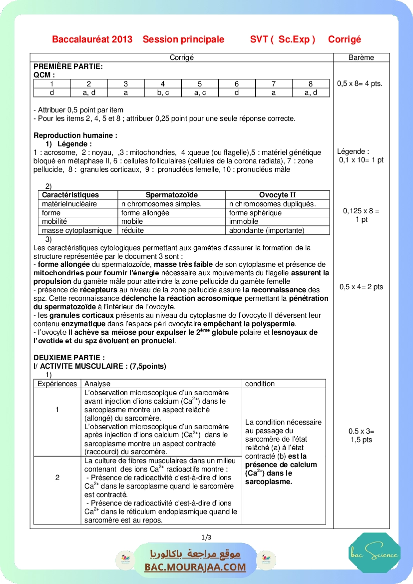 Corrigé principale svt Bac 2013 – Section science